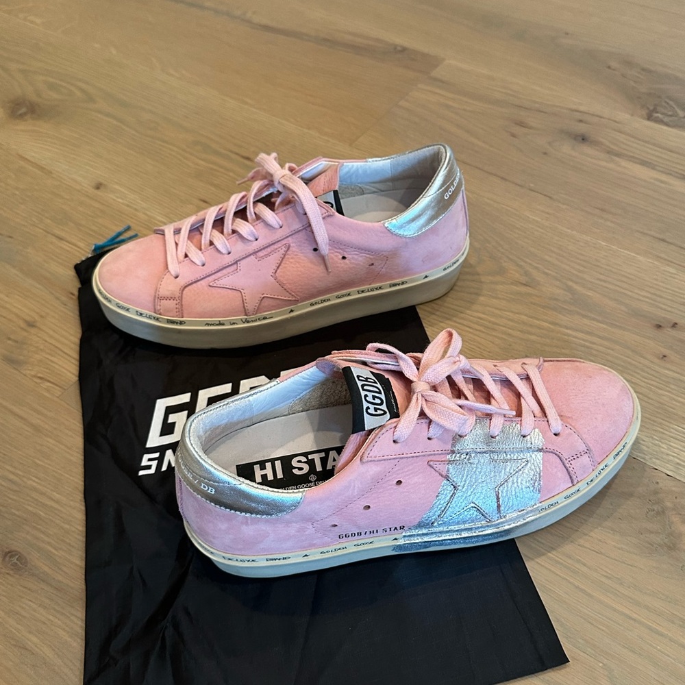 Golden Goose Pink Suede Hi Star with Silver paint limited edition barely worn - Picture 10 of 12